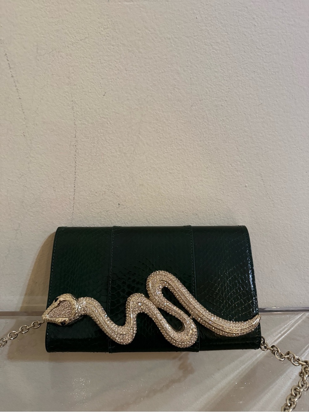 Judith Leiber Serpent Snakeskin Clutch Bag Snake Emerald Green
